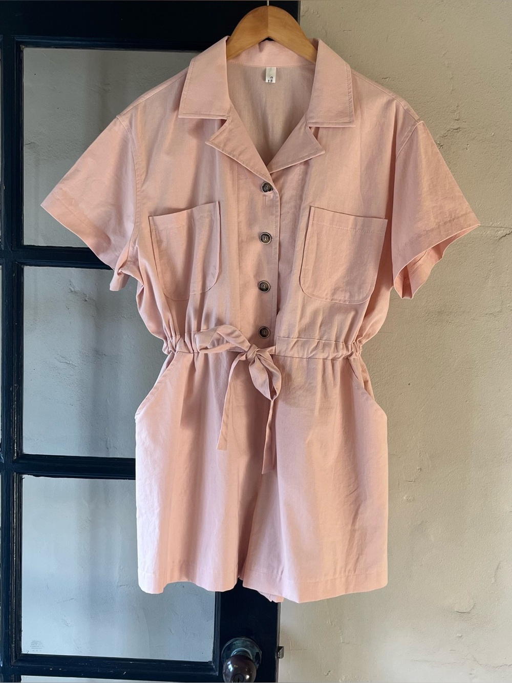 Lovely Pink Cotton Shorts Button Up Jumpsuit Romper